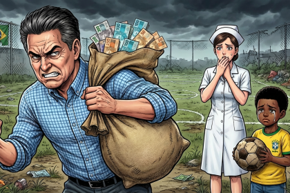 Campo de futebol no bairro Cinturão Verde em Três Corações com problemas de manutenção e falta de estrutura.