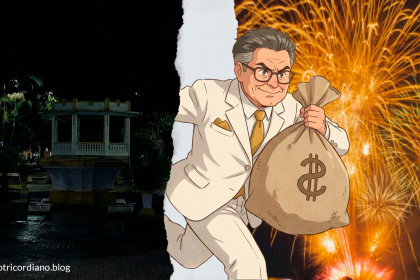 Comparação entre festa de réveillon nas cidades vizinhas e praça vazia em Três Corações MG - Crítica à falta de entretenimento e gestão pública.